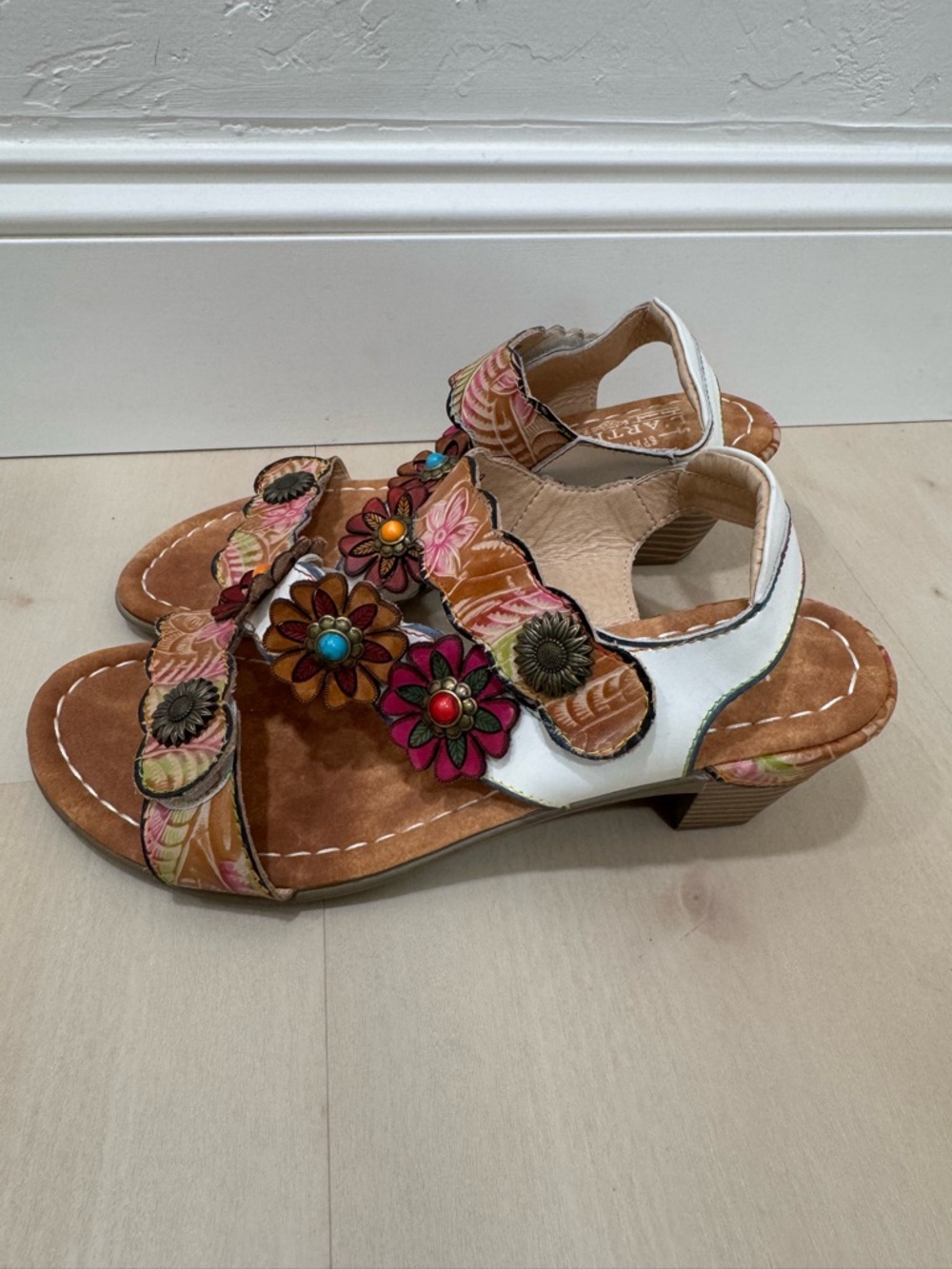 Spring Step White Multicolor Floral Leather Sandals - Picture 3 of 16